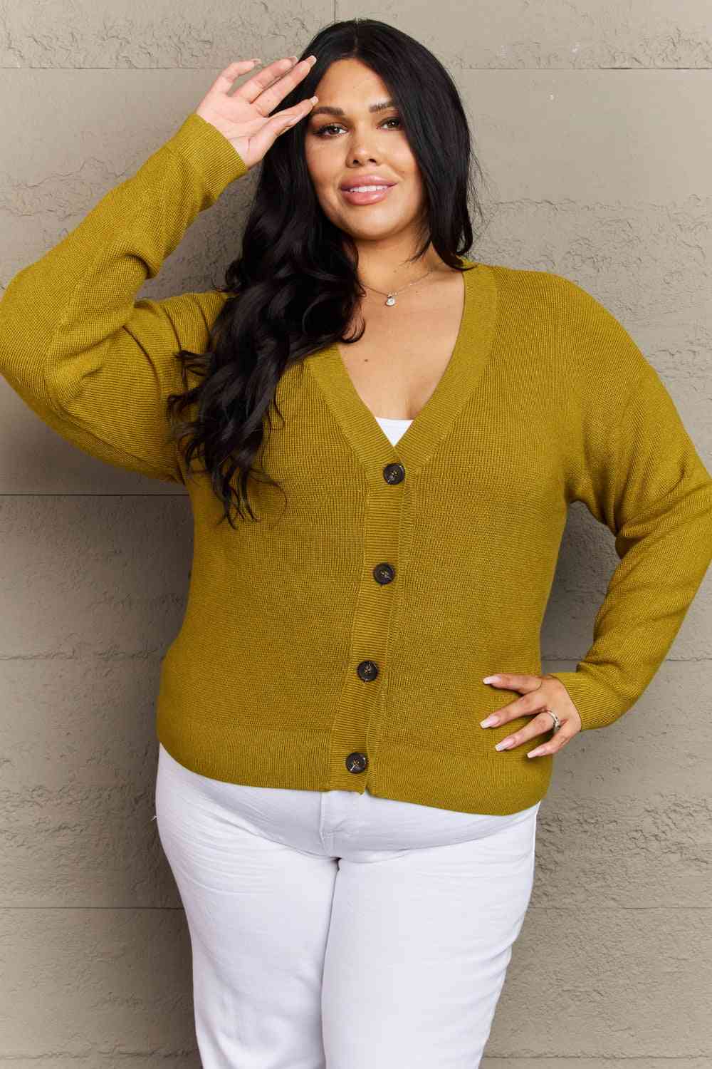    Button Down Cardigan in Chartreuse Trendsi