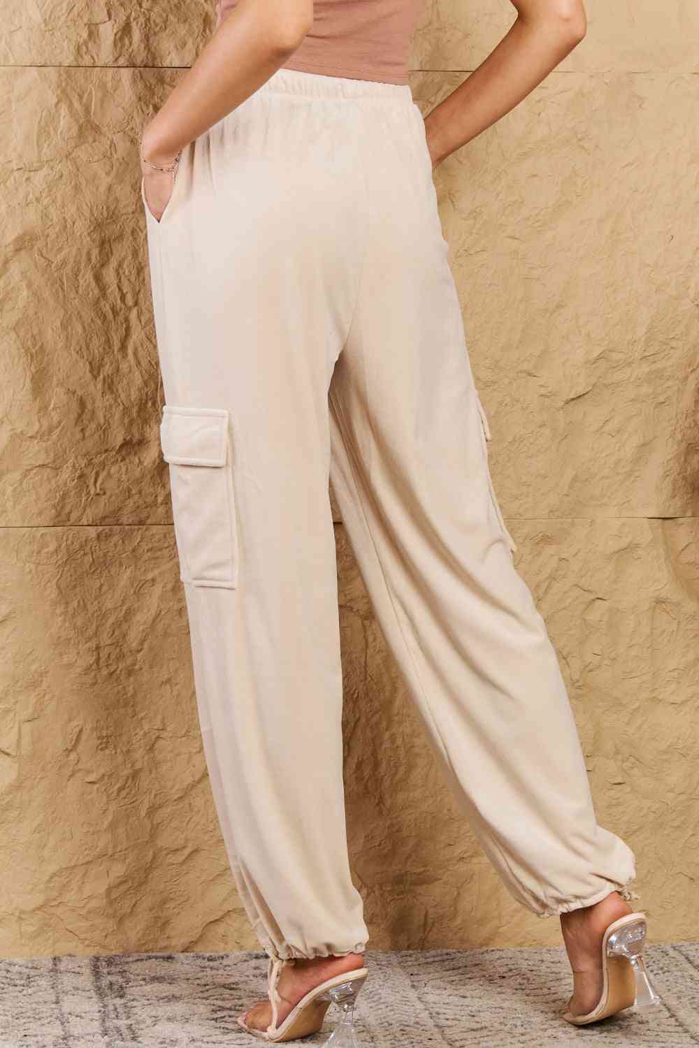 HYFVE Chic For Days High Waist Drawstring Cargo Pants in Ivory Bazaarbey