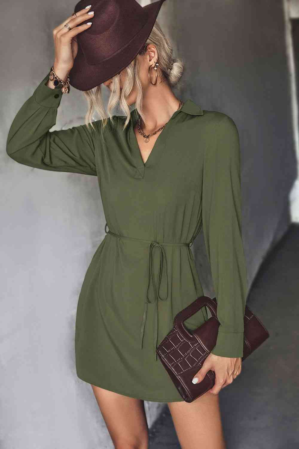 Belted  High-Low Shirt Dress -BazaarBey - www.shopbazaarbey.com