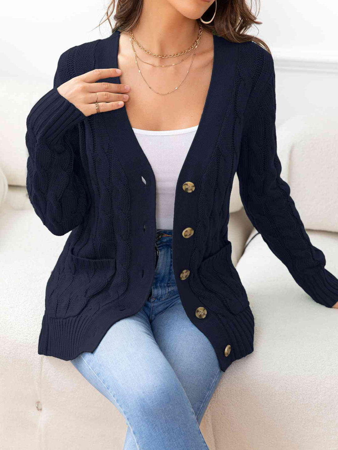 Button Down Cable-Knit Cardigan Bazaarbey