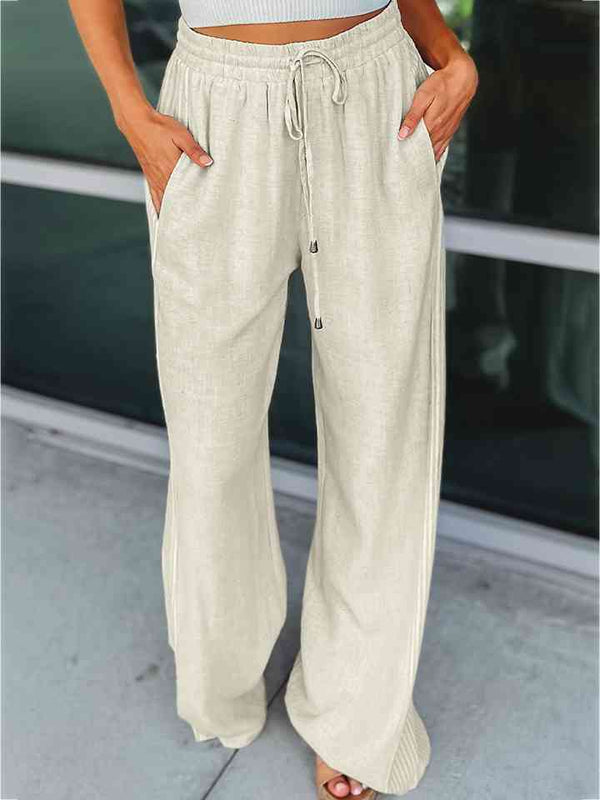 Drawstring Wide Leg Pants Bazaarbey