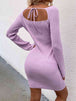 Tie Back Square Neck Long Sleeve Sweater Dress Bazaarbey