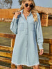 Button Up Collared Neck Raw Hem Denim Dress Trendsi