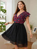 Plus Size Floral  Neck Flutter Sleeve Dress -BazaarBey - www.shopbazaarbey.com