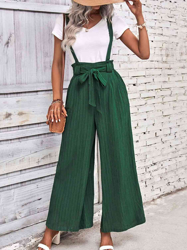 Tie Belt Wide Leg Overalls Bazaarbey