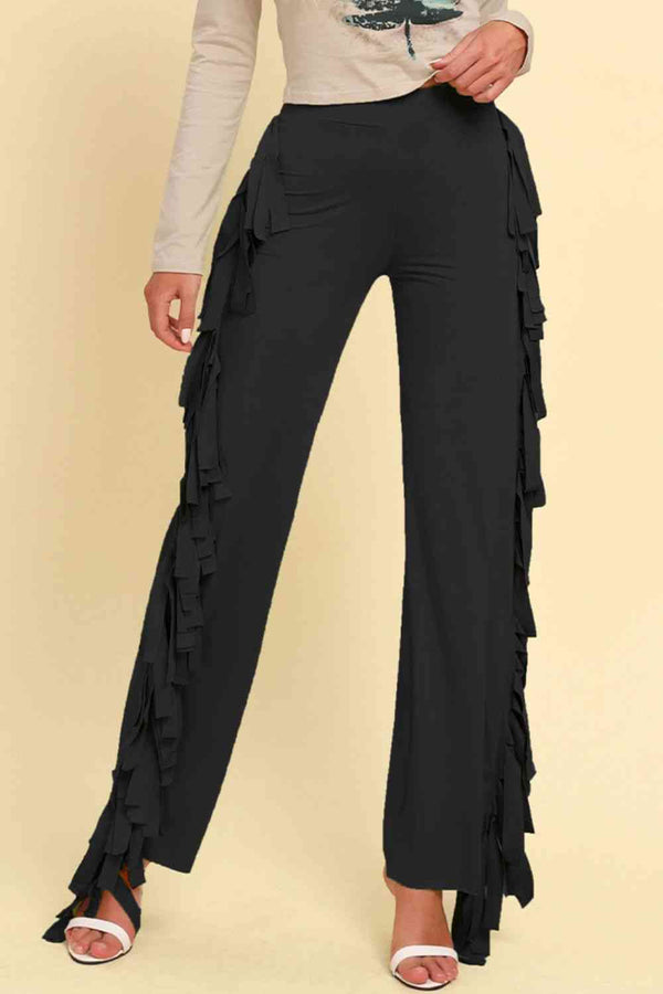 Fringe Trim Wide Leg Pants Bazaarbey