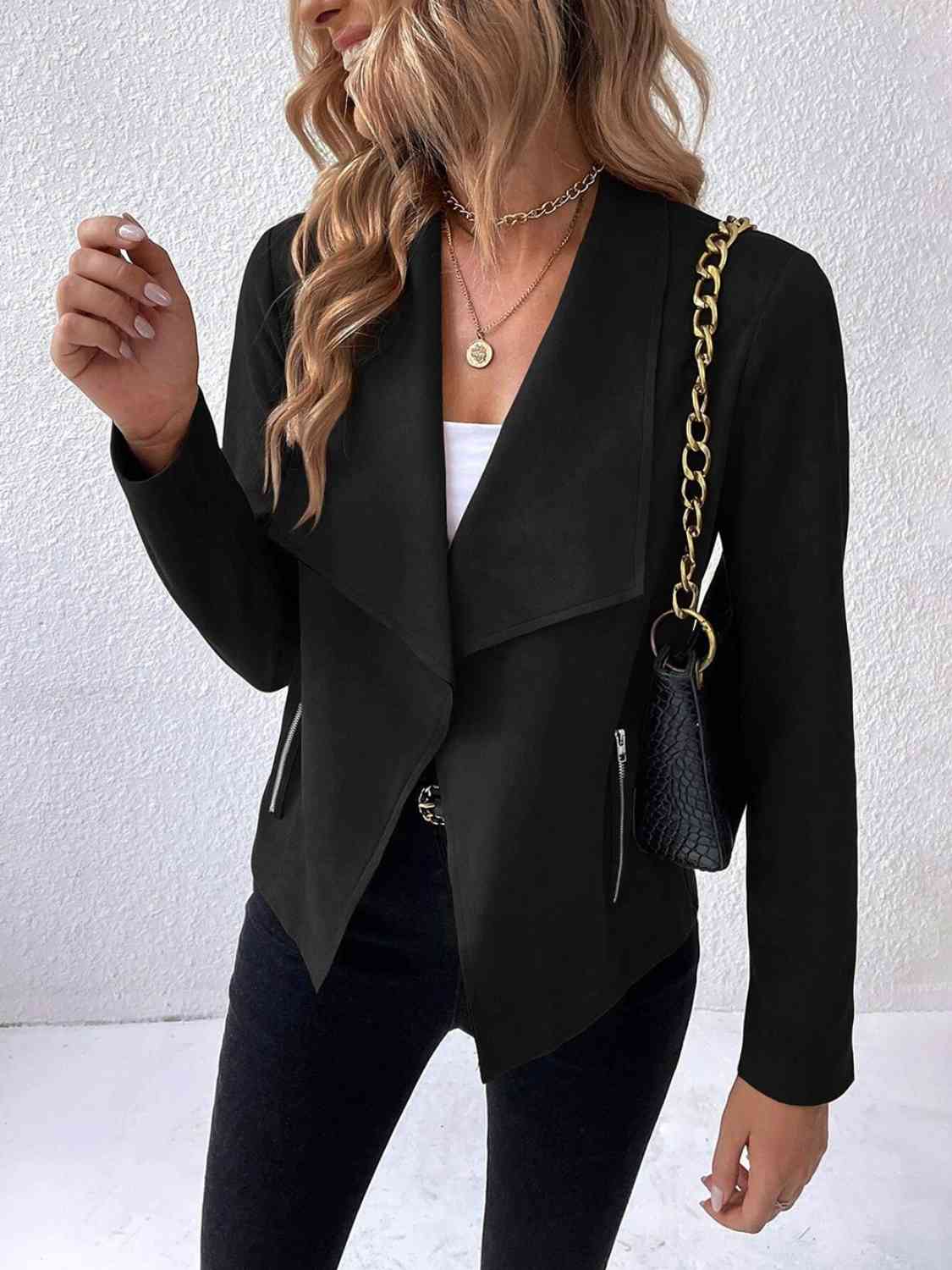 Collared Neck Long Sleeve Jacket Trendsi