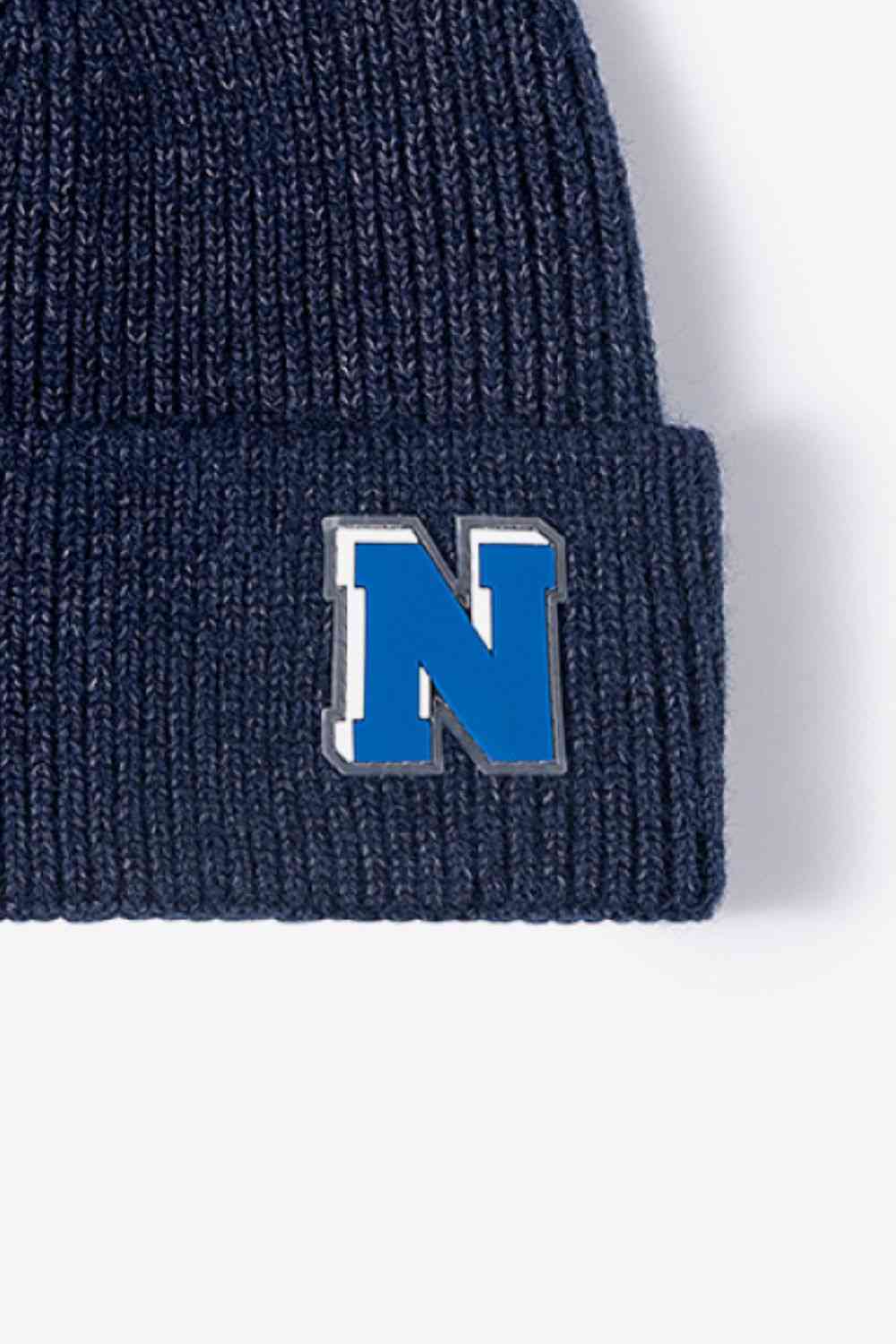 Letter N Patch Cuffed Knit Beanie Trendsi