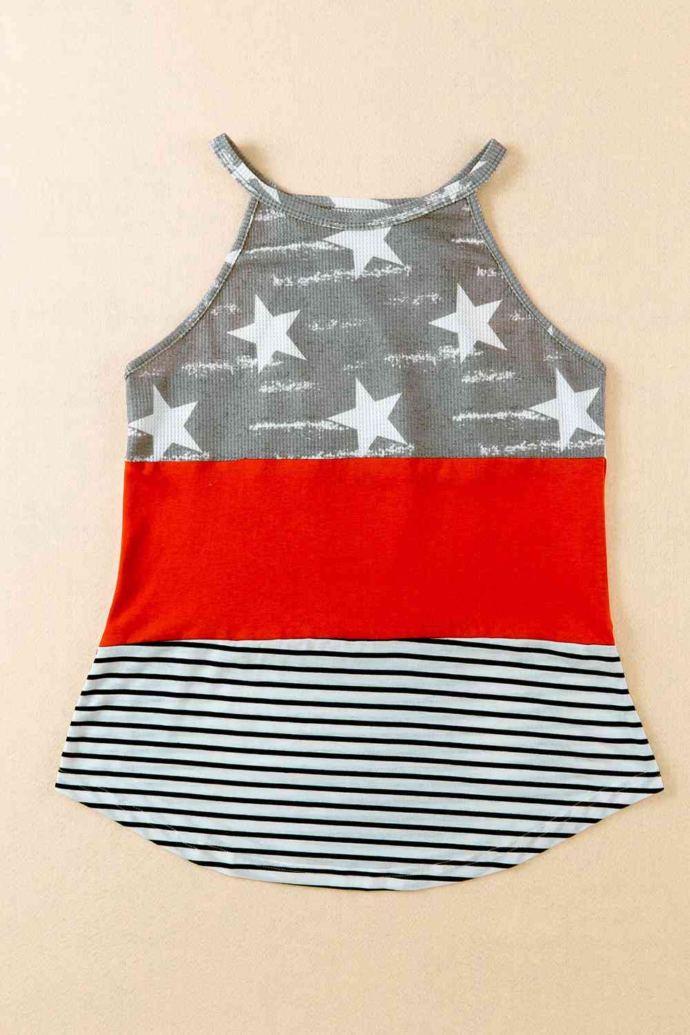 Star and Stripe Color Block Curved Hem Tank Bazaarbey