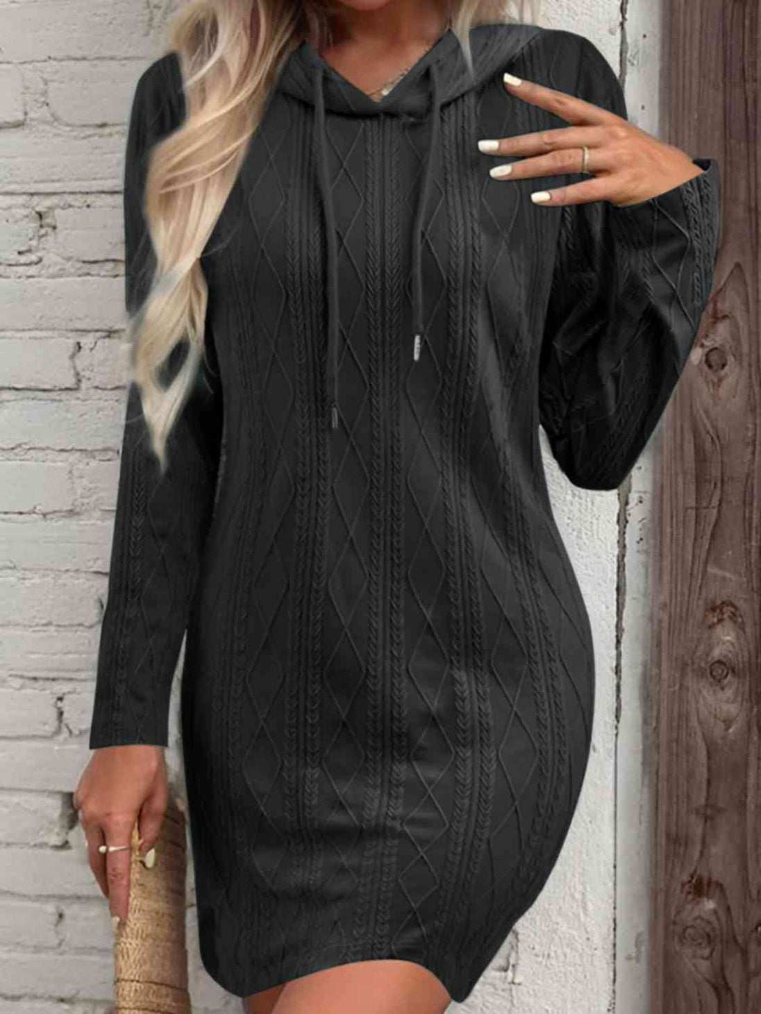 Drawstring Hooded Sweater Dress Bazaarbey