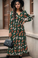 Printed Tied Pocketed Lantern Sleeve Dress Bazaarbey