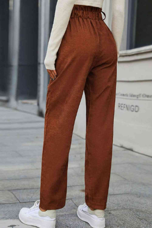  Waist Straight Leg Pants with Pockets Bazaarbey