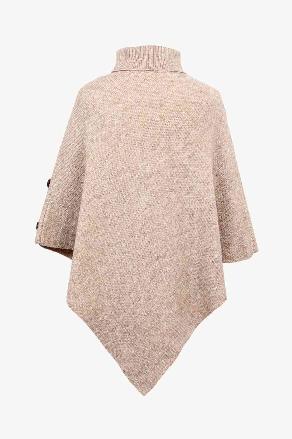 Turtleneck Buttoned Poncho Bazaarbey