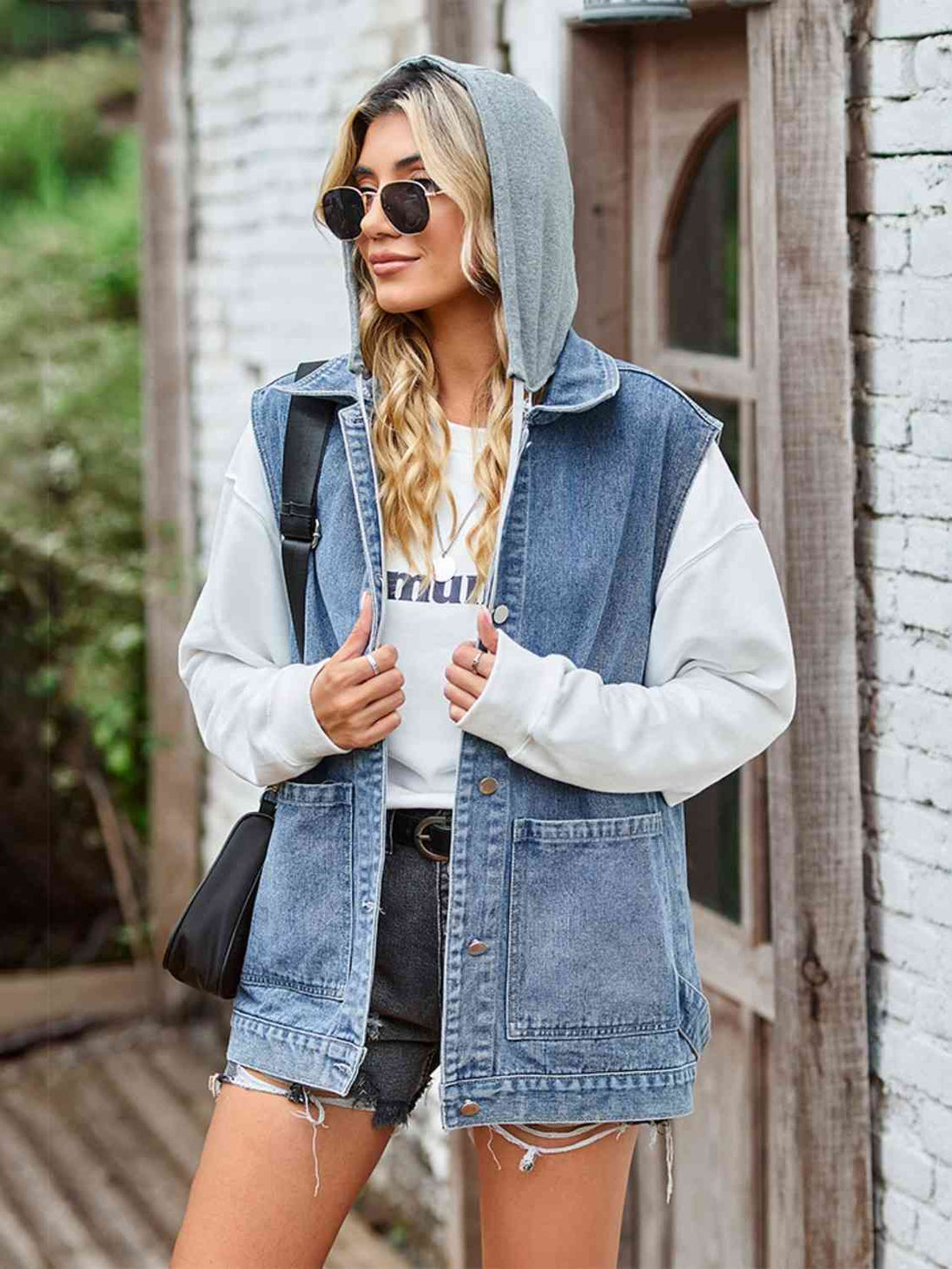 Button Up Sleeveless Denim Jacket with Pockets Bazaarbey