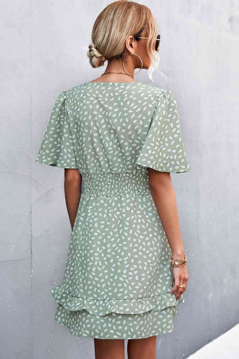 Printed Smocked Waist Layered  Dress -BazaarBey - www.shopbazaarbey.com