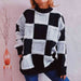 Checkered Round Neck Long Sleeve Sweater Bazaarbey