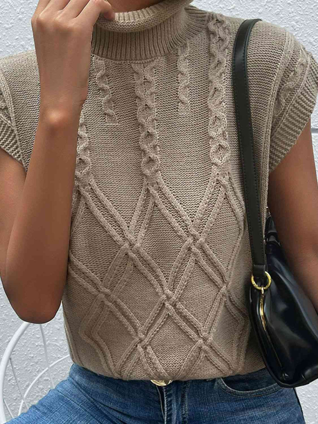 Mixed Knit Turtleneck Sweater Vest Trendsi