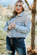 Plus Size Leopard Raw Hem Distressed Spliced Denim Jacket Bazaarbey