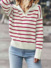 Striped Collared Neck Knit Top Bazaarbey