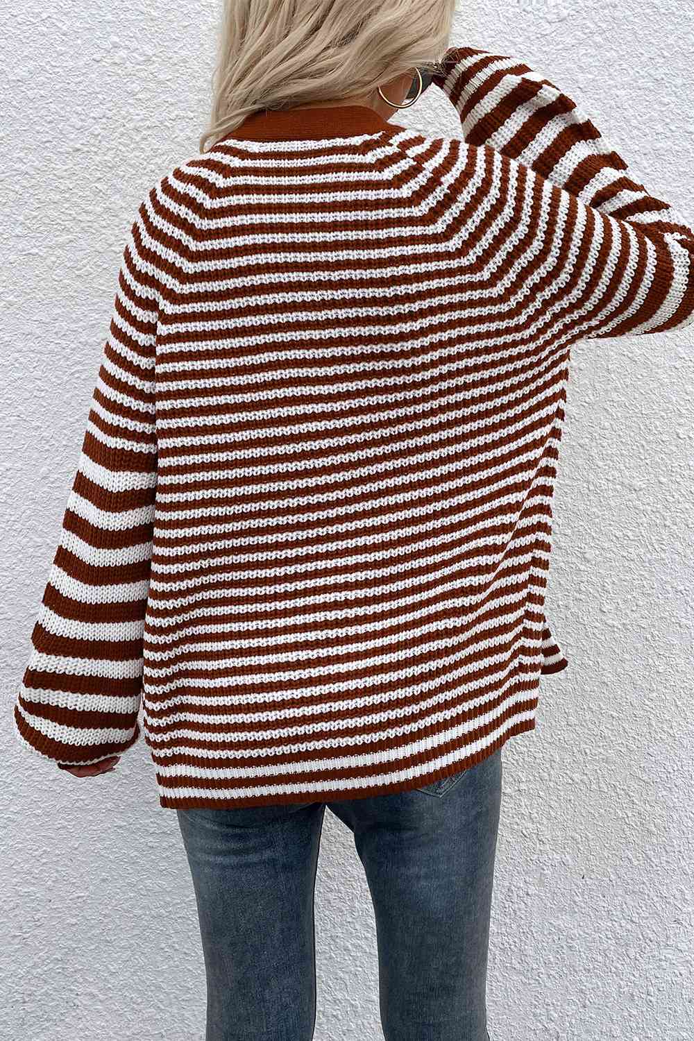 Striped V-Neck Button-Down Cardigan Trendsi