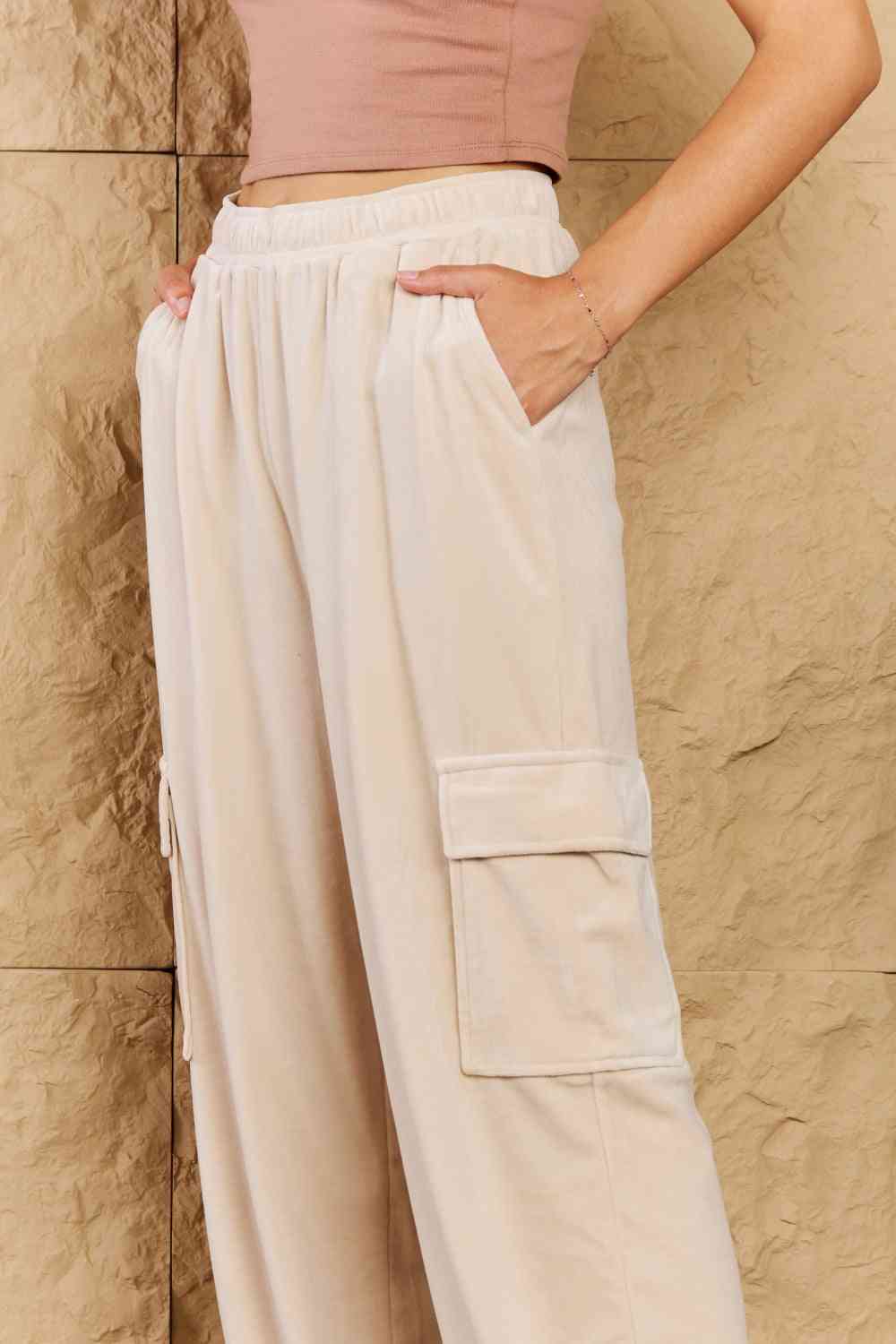 HYFVE Chic For Days High Waist Drawstring Cargo Pants in Ivory Bazaarbey