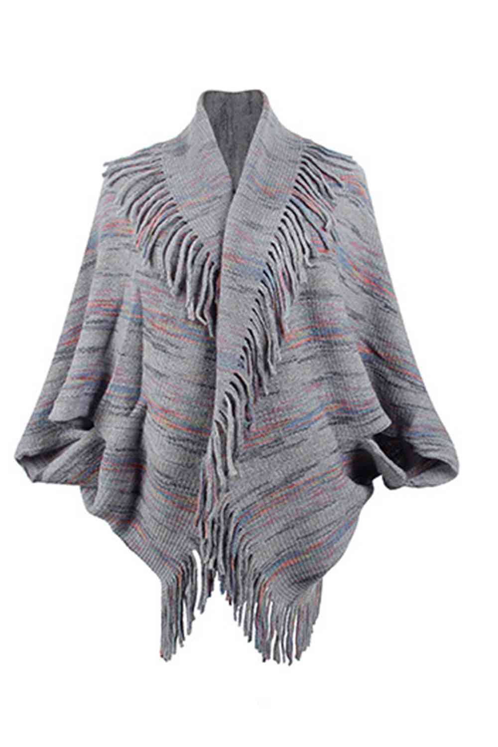 Fringe Detail Printed Poncho Bazaarbey