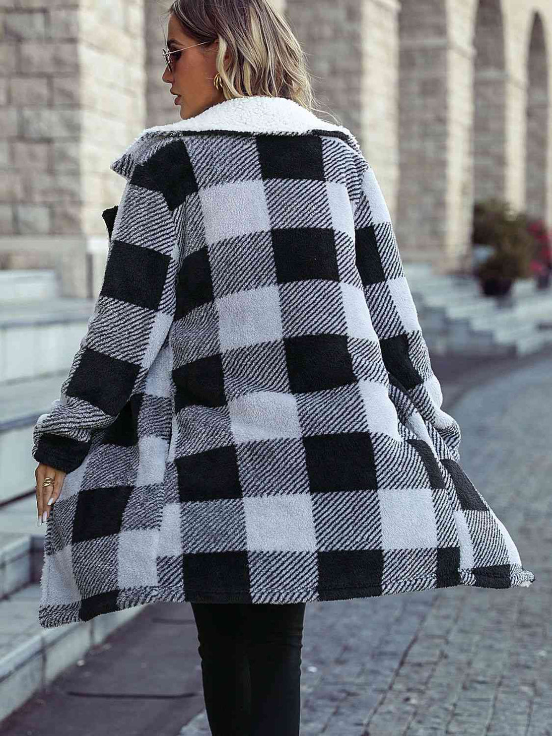 Plaid  Coat with Pockets Trendsi