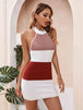 Color Block Halter Neck Knit Dress Bazaarbey