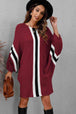 Ribbed Round Neck Long Sleeve Sweater Dress Bazaarbey