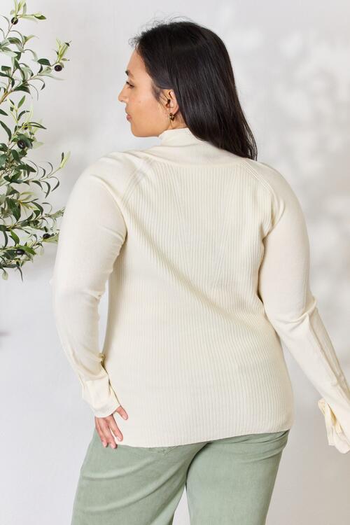 Heimish Full Size Ribbed Bow Detail Long Sleeve Turtleneck Knit Top Bazaarbey