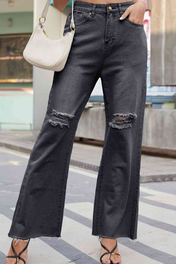 Distressed Buttoned Loose Fit Jeans Trendsi