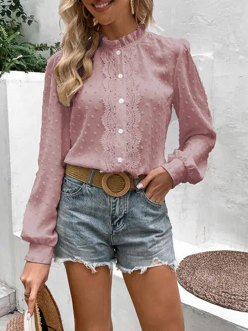   Lace Trim Long Sleeve Shirt Bazaarbey