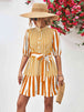 Striped Half Sleeve Tie Waist Mini Dress -BazaarBey - www.shopbazaarbey.com