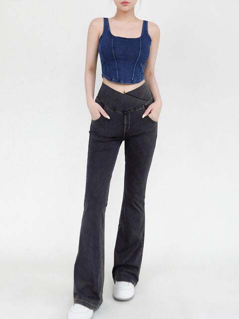 Wide Waistband Bootcut Jeans with Pockets Trendsi