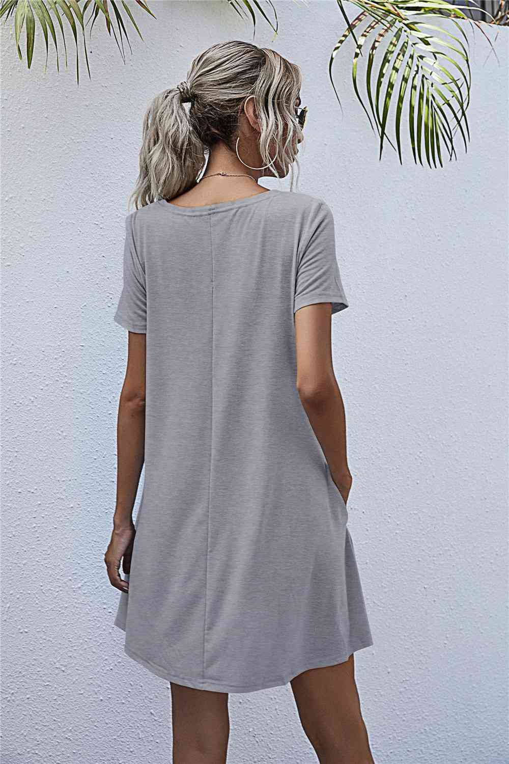 Round Neck Short Sleeve Mini Dress -BazaarBey - www.shopbazaarbey.com