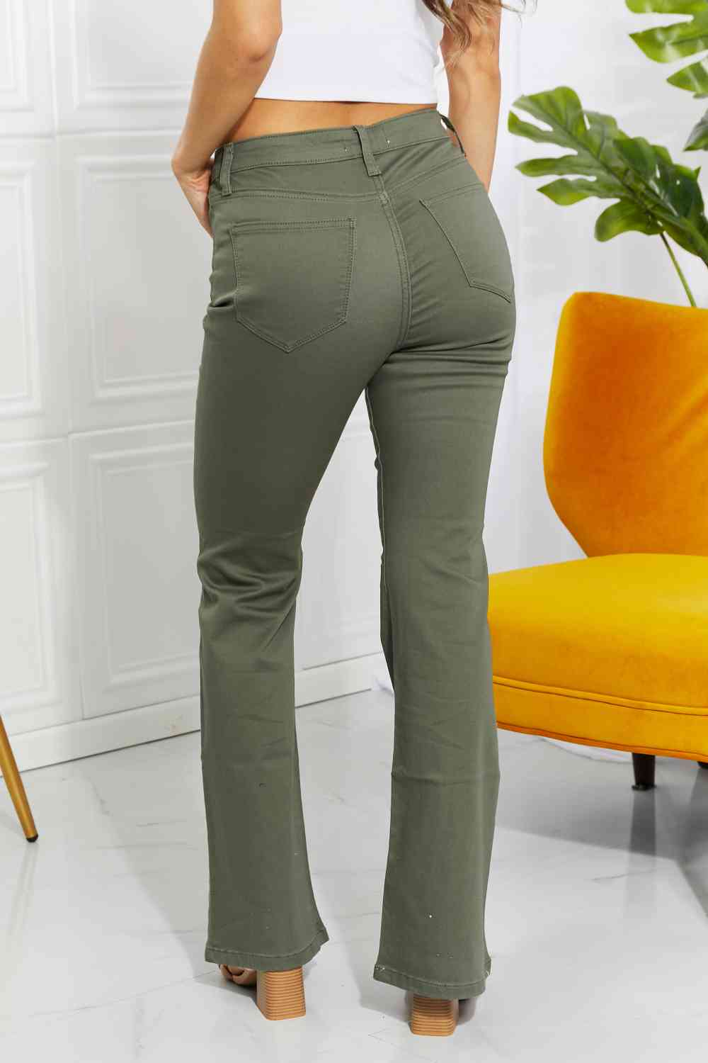  Clementine  High-Rise Bootcut Jeans in Olive Bazaarbey