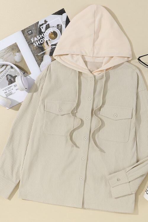 Pocketed Hooded Long Sleeve Jacket Bazaarbey