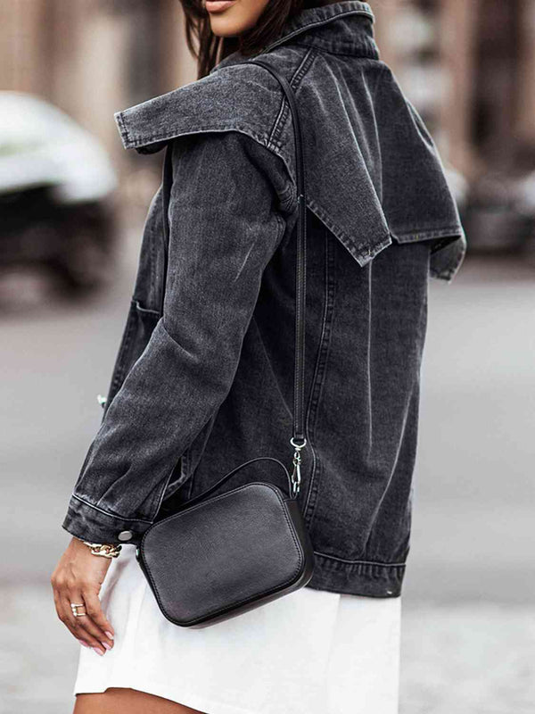 Collared Neck Button Down Denim Jacket Bazaarbey