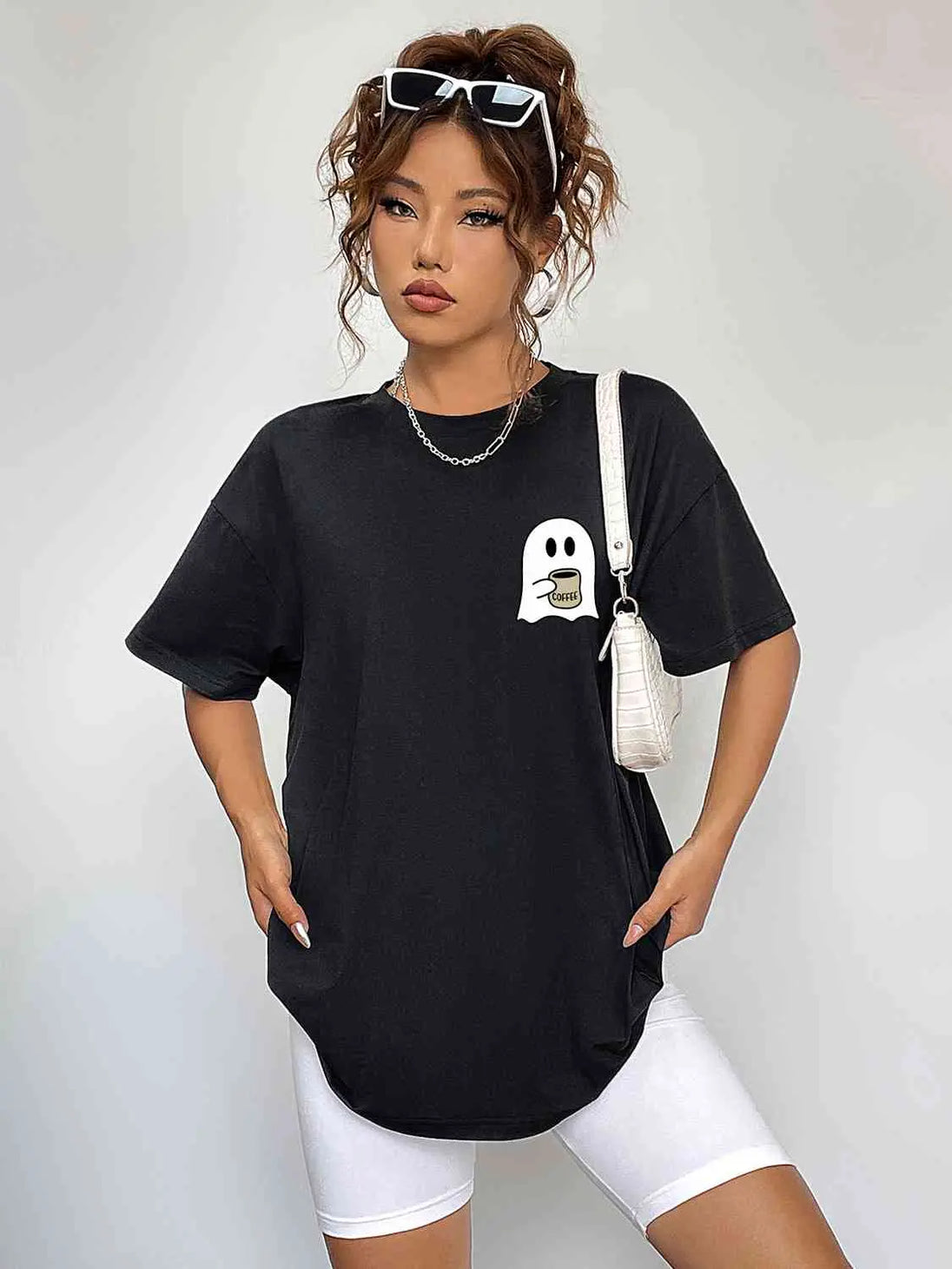 Round Neck Short Sleeve Ghost Graphic T-Shirt Bazaarbey