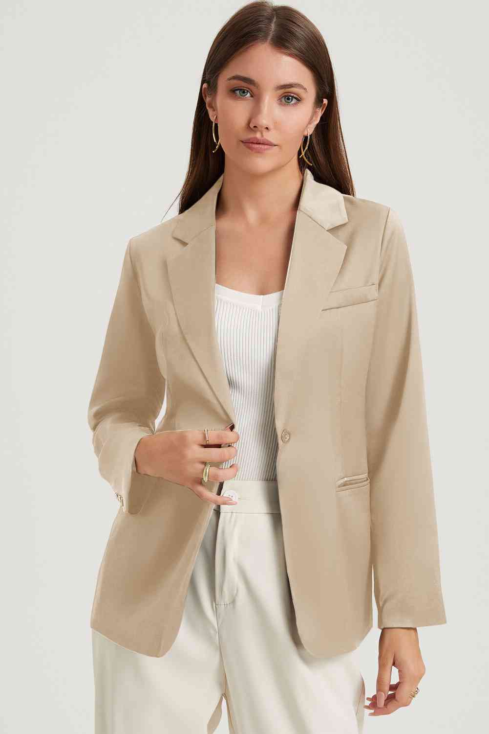 Long Sleeve Lapel Collar Blazer Trendsi