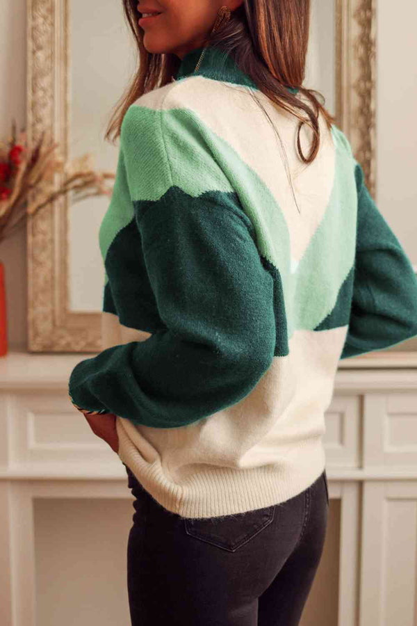 Color Block Buttoned Sweater Bazaarbey