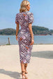 Floral Geometric  Neck Front Slit Dress -BazaarBey - www.shopbazaarbey.com