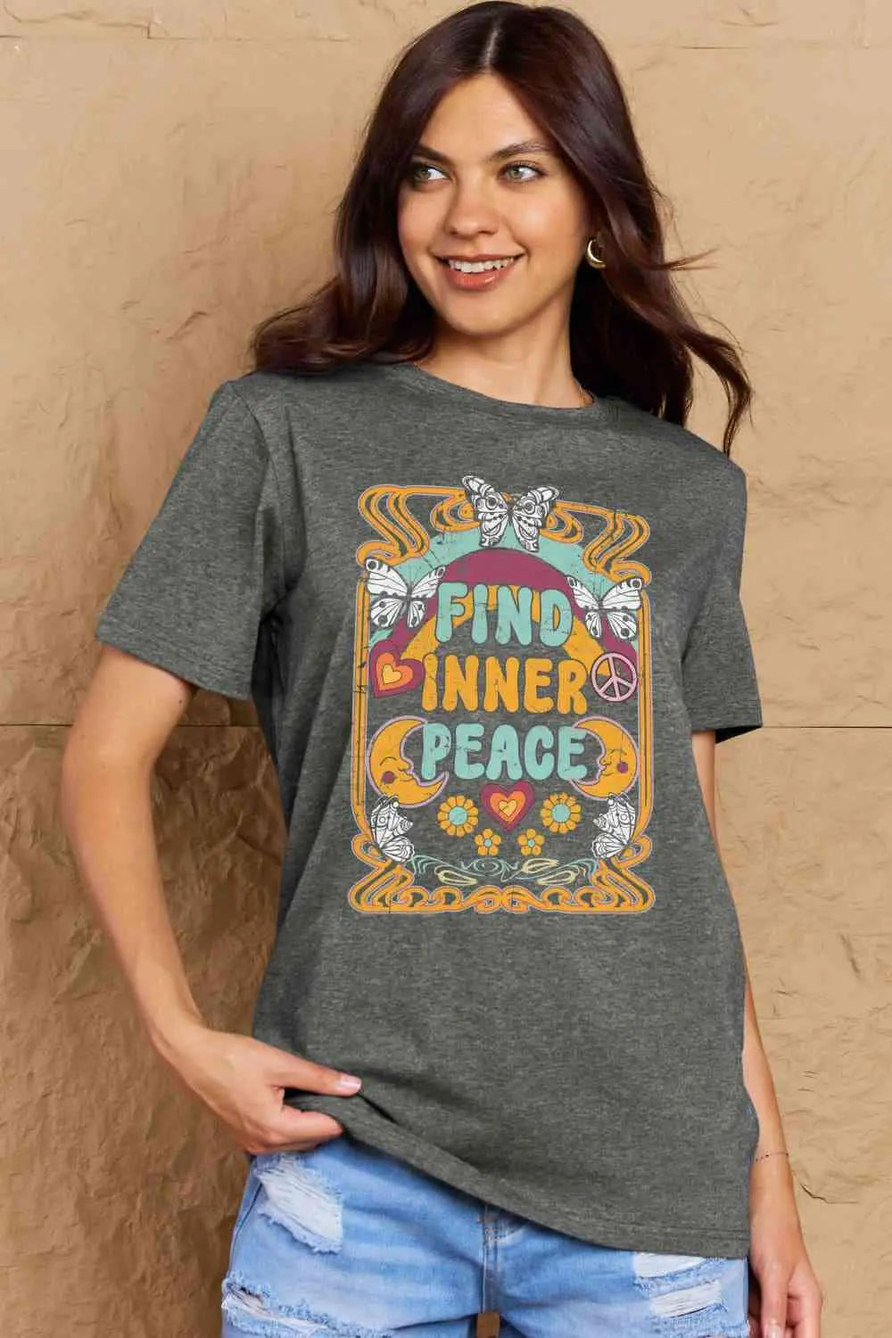  Full Size FIND INNER PEACE Graphic Cotton T-Shirt Bazaarbey