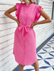 Belted Butterfly Sleeve Button Front Dress -BazaarBey - www.shopbazaarbey.com