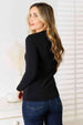  Asymmetrical Neck Long Sleeve Top Trendsi