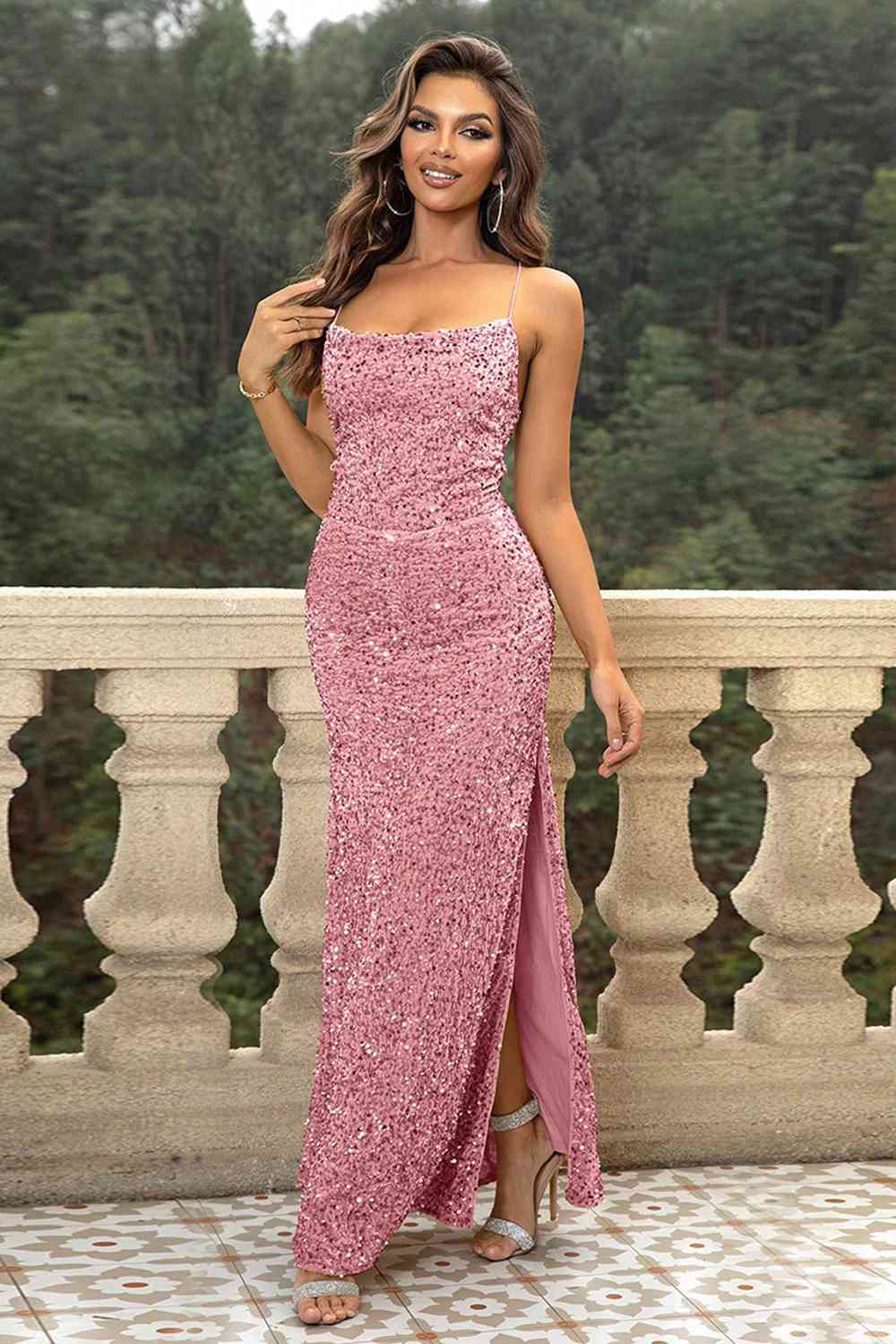 Sequin Backless Split Maxi Dress Bazaarbey