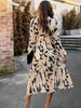 Printed V-Neck Long Sleeve Midi Dress -BazaarBey - www.shopbazaarbey.com