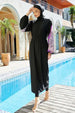  Drawstring Printed Long Sleeve Dress and Pants Swim Set Bazaarbey