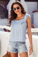 Striped Tie Back Ruffled Tank Bazaarbey