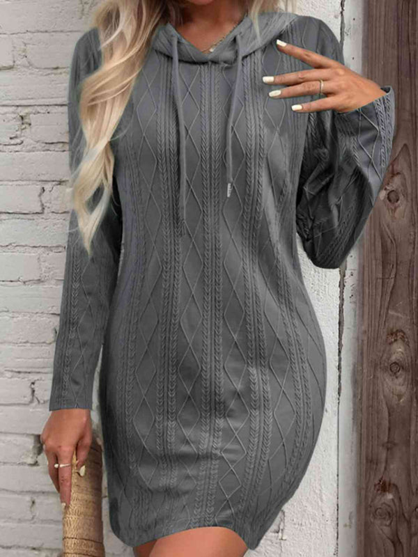 Drawstring Hooded Sweater Dress Bazaarbey